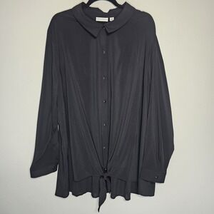 Susan Graver Tie Front Shirt Plus‎ Size 28W Black Button Up Career